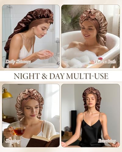 AWAYTR Long Satin Bonnet for Sleeping, Women Two-Tone Reversible Sleep Cap - Image 3