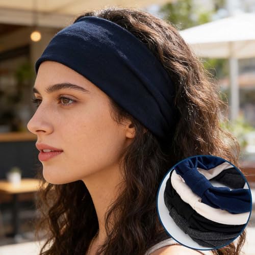 Olbye Wide Boho Headbands Floral Stretch Head Wraps Turban Knotted Yoga Hairbands Workout Hair Accessories for Women 4Pcs (Daily, 9.4 * 5.9'') - Image 4