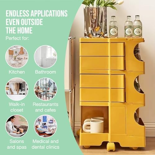 Multipurpose Utility Storage Cart - ABS Plastic Storage Caddy with Wheels and Slide Out Drawers - Professional Trolley Cart - Mobile Caddy for Salon Supplies, Kitchen Needs, Medical Tools - Mustard - Image 5