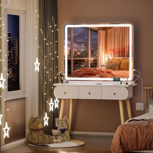 Hasipu Vanity Mirror with Lights, 37.4" x 26" LED Makeup Mirror, Lighted Makeup Mirror with Dimmable 3 Modes, Touch Screen Control Vanity Mirror Round White - Image 6