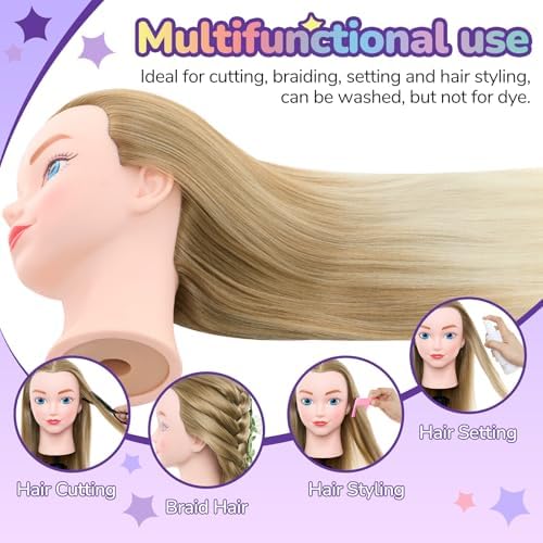 20" Mannequin Head with Hair - Cosmetology Manikin Practice Braiding Doll Head for Hair Styling, Training Head for Braiding Hairdressing for Kids - Image 3