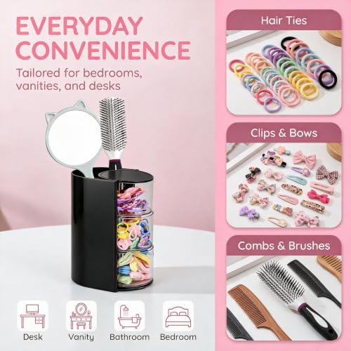 Luscinia Hair Accessories Organizer with Hair Brush Holder, Black, 3-Layer - Image 4