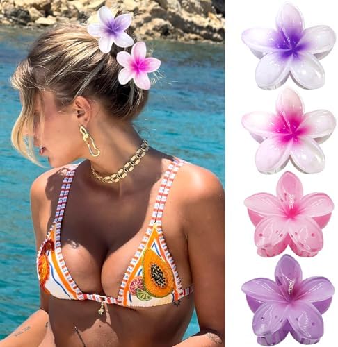 GQLV Flower Hair Claw Clips-4PCS Large Claw Clips for Thick/Thin Hair Claws,Strong Hold Nonslip Cute Hair Clips for Women Girls,Hawaiian Hair Accessories Holiday Gifts by Firstchoiceforqualitylife