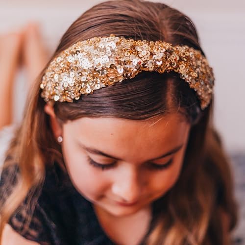 FROG SAC Sequin Knot Headband for Girls - Gold Knotted Head Bands for Kids, Sparkly Little Girl Headbands, Cute Tween Beaded Hair Band Accessories, Easter Basket Fillers Stocking Stuffers - Image 7
