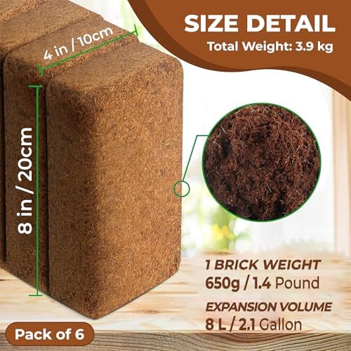 Compressed Coco Coir Bricks – 100% Organic, 650g x 6 Bricks – Expands to 8L Each, Eco-Friendly, Biodegradable, No Chemicals – Ideal for Vegetables, Fruits, Flowers, Seedlings - Image 2