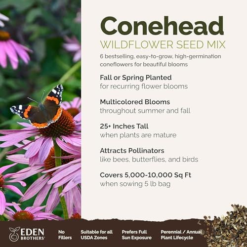 Eden Brothers Conehead Flower Mixed Seeds for Planting, 5 lb, 2,400,000+ Seeds with Prairie Coneflower, Mexican Hat | Attracts Pollinators, Plant in Spring or Fall, Zones 3, 4, 5, 6, 7, 8, 9, 10 - Image 2