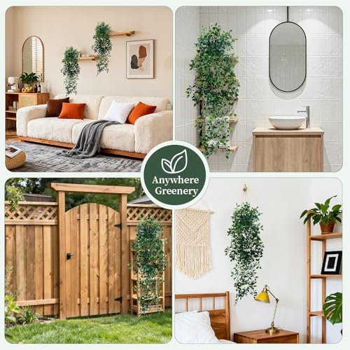 Artificial Hanging Plants for Shelf, 2-Pack Fake Potted Greenery Faux Mandala Vines in Black Pot, Décor for Office Living Room Bathroom Indoor Outdoor - Image 7
