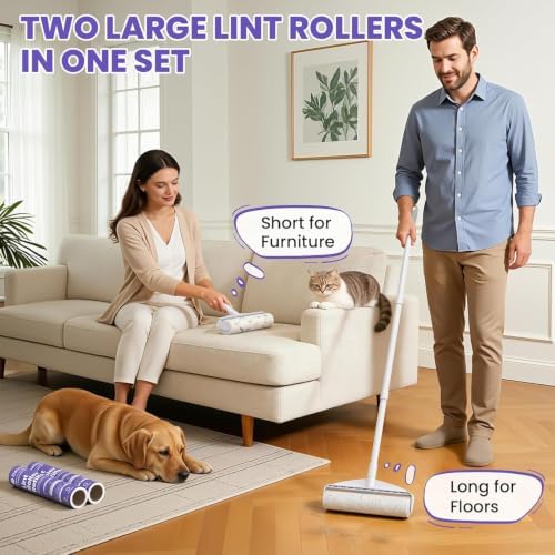 DELOMO 9.45” Large Lint Roller for Pet Hair, Long & Short Handles, 2 Packs - Image 2