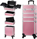 Stagiant Rolling Makeup Train Case Cosmetology Case on Wheels 4 in 1 Large Cosmetic Organizer Box Makeup Travel Case with Key Swivel Wheels Nail Artist Salon Storage Traveling Cart Big Trunk Pink by Stagiant