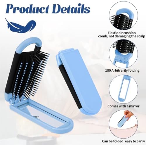 Folding Hair Brush with Mirror, Portable Travel Hairbrush for Women - Image 3