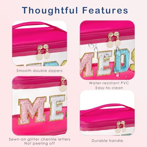 uekeboag Chenille Letter MEDS Clear Medicine Makeup Bag(01Hot Pink) - Image 3
