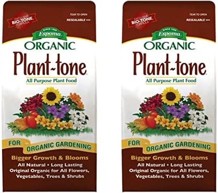Espoma Organic Plant-Tone 5-3-3 Natural & Organic All Purpose Plant Food; 4 lb. Bag; Organic Fertilizer for All Flowers, Vegetables, Trees, and Shrubs. Pack of 2 by Espoma