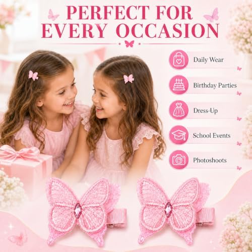 2 Pcs Butterfly Hair Clips for Girls, Fully Lined, Pink - Image 5