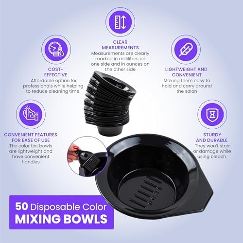 Disposable Color Mixing Bowls - 50 Pack - Plastic Hair Dye Tint Bowls - Image 2