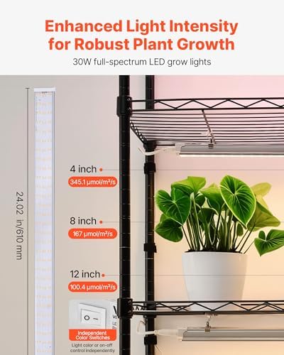 VEVOR Plant Shelf with Grow Light, 6-Tier Indoor Plant Stand, 71in Tall Plants Display Rack with Wheels & 4/9/14H Timer, 150W 3-Color Full Spectrum Grow Lights, Flower Pot Holder for Seed Starting - Image 3