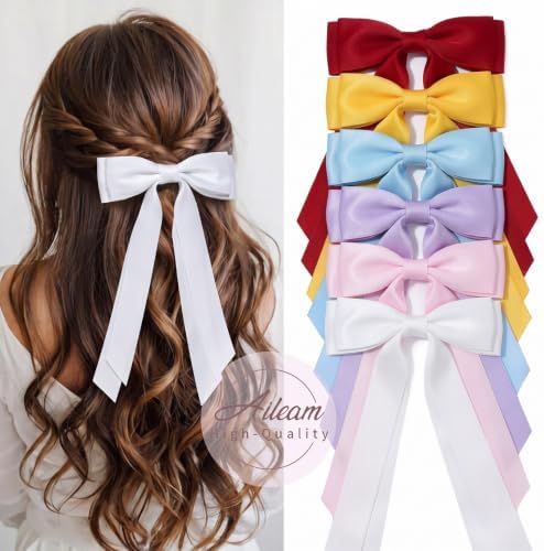 12PCS Multicolor Hair Bows, Large Ribbon Bow Hair Clips for Girls Women Cute Ponytail Holder Accessories for Toddlers Kids Teens - Image 6