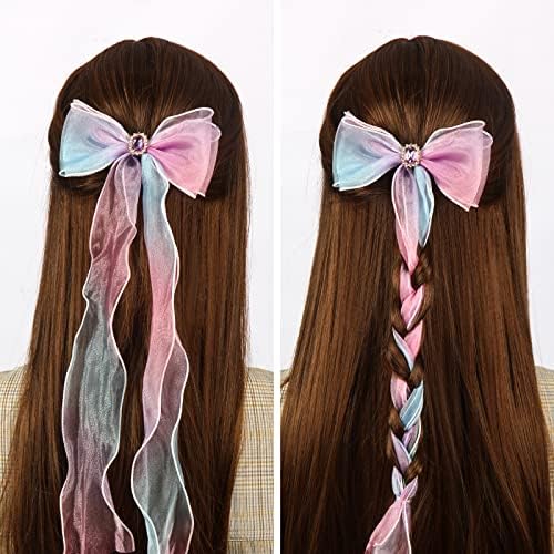 Little World Bow Hair Clips - Set of 4 Ribbon Hair Bows for Girl - Image 3