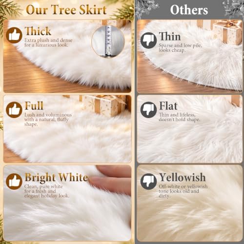 48 Inch White Christmas Tree Skirt, Soft Faux Wool Tree Base Cover - Image 7