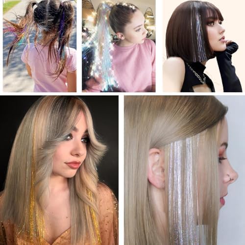 Hair Tinsel 50Inch 18 Colors 3600 Strands Glitter Tinsel Hair Extensions Sparkly Shiny Fairy Hair for Kids Women(Mixed 18 colors, 50Inch 18Packs) - Image 6