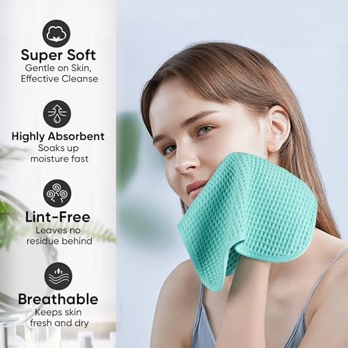 Microfiber Waffle Face Towels, 4 Pieces, Soft, Absorbent, Fast Drying, Lint Free 430 GSM (Turquoise) - Image 4