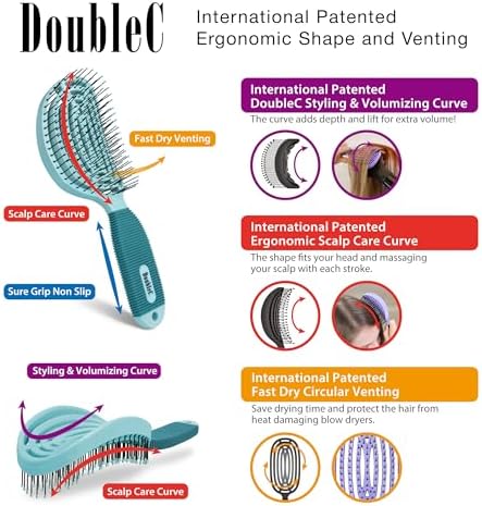 NuWay® DoubleC® Scalp Care Hair Brush – Patented Double Curve Design for Scalp Massage, Vented Blow-Dry Styling, Wet & Dry Hair, All Hair Types (Grass Green) - Image 2