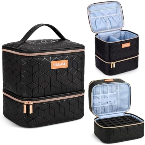 SAVILAND PU Leather Nail Polish Organizer Bag for Nail Tech, Black by SAVILAND