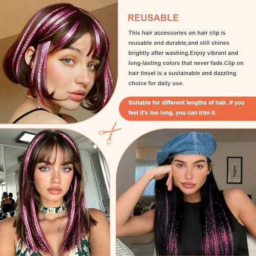 Leuceiy Hair Tinsel Clip in,Hair Accessories Tinsel Hair Extensions for Girls Pack of 6 Pcs 20 Inch,Fairy Hair Tinsel Kit,Heat Resistant New Years Festival Party - Image 4