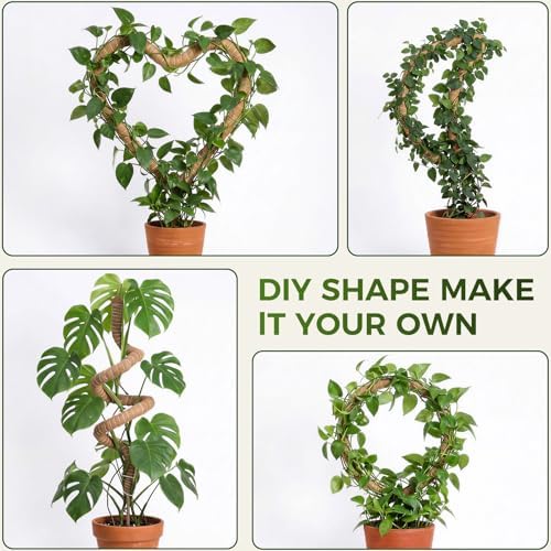3 Pack Moss Pole Monstera Plant Support, 2 Pack 28" & 1 Pack 48" Bendable Plant Stakes Made of Real Coco Coir Support for Climbing Indoor Plants, Tall Moss Stick Trellis for Potted Climbers - Image 4