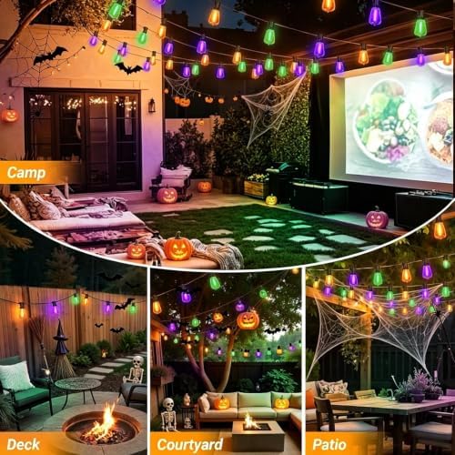 LAMPHOME Orange Purple Green Outdoor Halloween String Lights,26FT ST38 LED Patio Light 12+1 Shatterproof Edison Bulbs, Waterproof Connectable Outside Hanging Lights for Backyard Porch Party Decor - Image 2