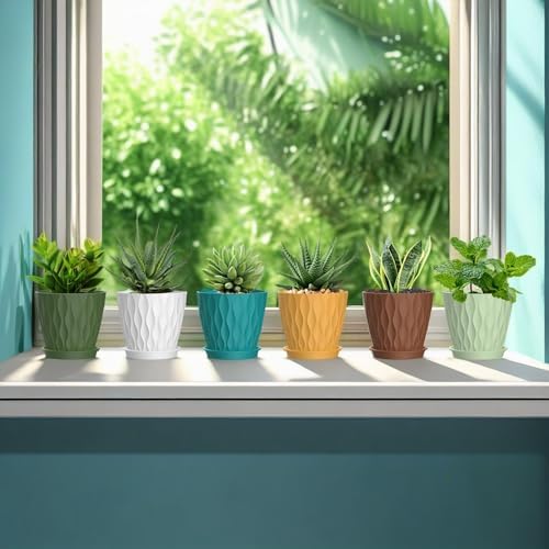 5 Inch Planter Pots, 6 Pack Indoor Planters, Small Flower Pots with Drainage Holes and Tray for Succulents, Orchids, Herbs and Other Indoor Plants (Multicolor, 5inch) - Image 5