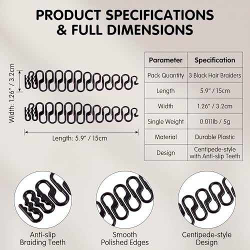 3Pcs French Plait Hair Braiding Tool French Hair Styling Clip Hair Braiding Tool Hair Styling Tool for DIY Hair Accessories(Black) - Image 2