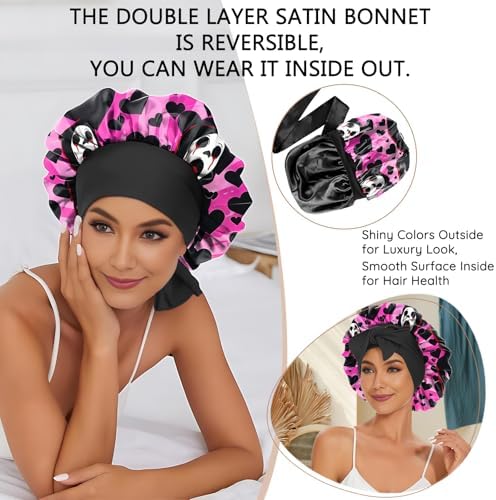Satin Hair Braid Bonnet for Sleeping Double Layer Elastic Wide Soft Tie Band Hair Silk Lined Sleep Cap Women Girls - Image 6