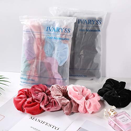 IVARYSS Velvet Scrunchies for Women, 12 Pcs Dark Colors Classic Elastic Thick Scrunchy Bands Ties, Soft Ropes Ponytail Holder Hair Accessories - Image 7