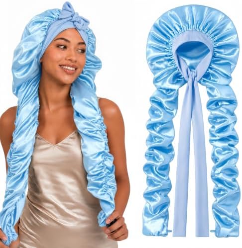 Double Layer Slik Like Satin Bonnet, 33-43" XXL Bonnet for Braids Long Hair by Kemispary
