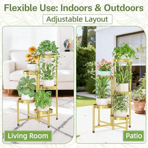 iDavosic.ly Plant Stand Indoor Outdoor, 5 Tier Metal Corner Shelf, Gold - Image 6