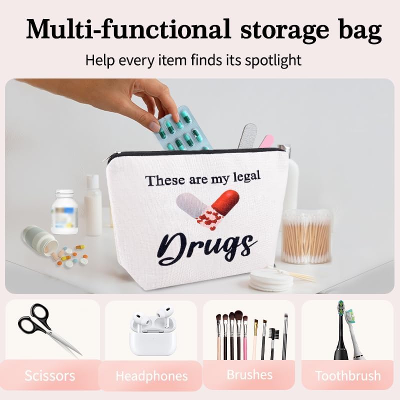 Funny Medicine Make Up Bag for Women Novelty Drug Gag Gift Pouch Fun Small Nurse Christmas Presents Birthday Retirement Gift for Doctor from Patient Zipper Pouches for Medical Supplies Pharmacist Bag - Image 2