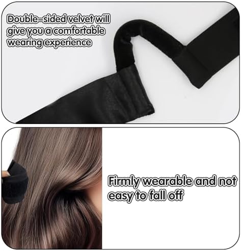 HINGTAI 2Pcs Black Glossy Satin New Material C-Shaped Painless Ear Wig, Soft Painless Wig Band with Ear Cut Outs Tools, Comfortable Earless Melting Band Supplies - Image 3