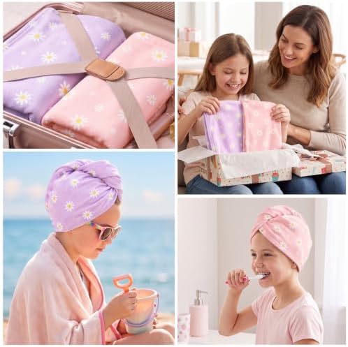 Kids Microfiber Hair Towel Wrap 2Pack Absorbent Hair Drying Turban for Girl - Image 5