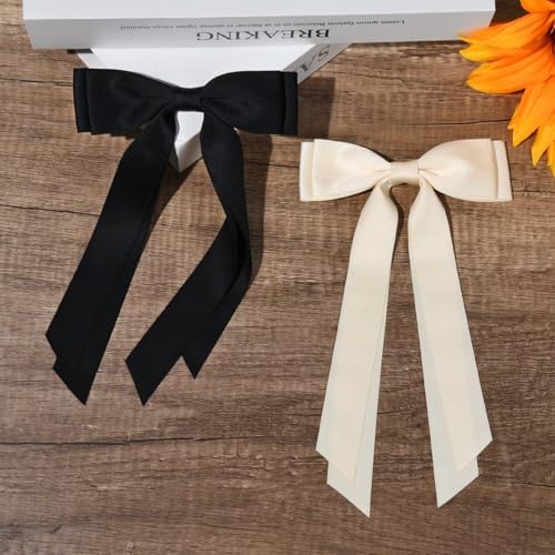 2PCS Hair Bows Hair Clip Beige Black Hair Ribbon Ponytail Holder Accessories Slides Metal Clips Hair Bow for Women Girls Toddlers Teens Kids - Image 7
