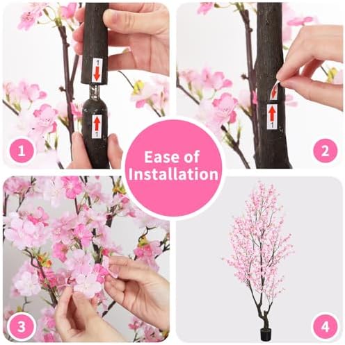 Faux Pink Cherry Blossom Tree 8ft(94in) Tall Artificial Plant - Image 4