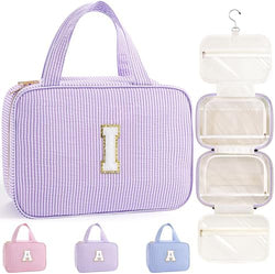 TOPEAST Travel Toiletry Bag for Women - Hanging Toiletry Bag Makeup Bag, Portable Toiletries Cosmetic Bag, Airplane Travel Essentials - Letter I, Purple by TOPEAST
