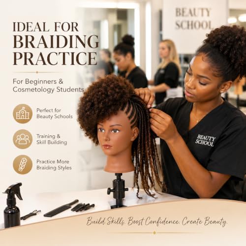 Afro Curly Mannequin Head with 100% Human Hair Curly Hair Hairdresser Hair Styling Cosmetology Manikin Head Doll head for Hairdresser Practice Styling Dye Braiding with Clamp Stand - Image 7