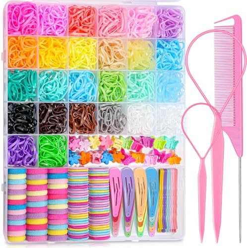 TsMADDTs Elastic Hair Ties, Colorful Hair Accessories for Baby Toddlers Kids Girls, 26 Colors Small Rubber Bands Set with Ties and Clips, Styling Tools by TsMADDTs
