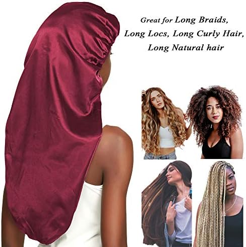 Xtra Long Bonnet Large Sleep Caps for Braids XL Wide Hair Bonnets for Black Women Deep Burgundy - Image 2