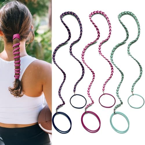 Ponytail Holders for Women, 25" Elastic No Tangle Spiral Hair Ties Damage-Free Pony tail Wrap for Thick Long Hair Motorcycle Hair Accessories for Sports- Bike Riding Swim Skiing- 3 Pack Colorful by Unknown
