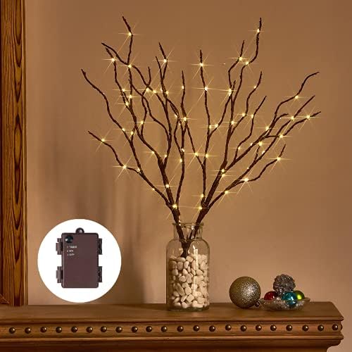 Lighted Brown Branches 18IN 70L Warm White Fairy Lights, LED Willow Branch Lights with Timer Battery Operated for Home Bedroom Living Room Vase Decoration by Birchlitland