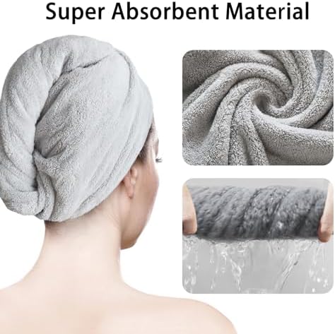 2 Pack Microfiber Hair Towel Wrap for Women Lightgrey+Lightgrey - Image 4