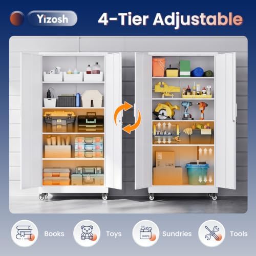Yizosh Wheeled Metal Garage Storage Cabinet,Lockable Files Storage Cabinets - Image 5