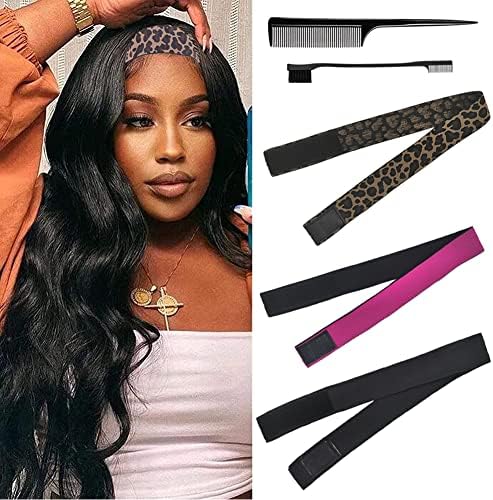 Elastic Bands Set for Wigs and Lace Frontals - 3 pieces with Rat Tail Comb, Edge Brush, Melting Band for Laying Edges and Keeping in Place by AIFIHIYI