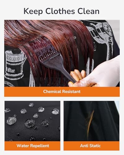 ULG Professional Hair Cutting Cape with Neck Duster Brush Waterproof Extra Large Size Salon Barber Cape Haircut Cape for Men Women and Kids, 57”×72” Full Body Coverage, Black with White Printing - Image 4